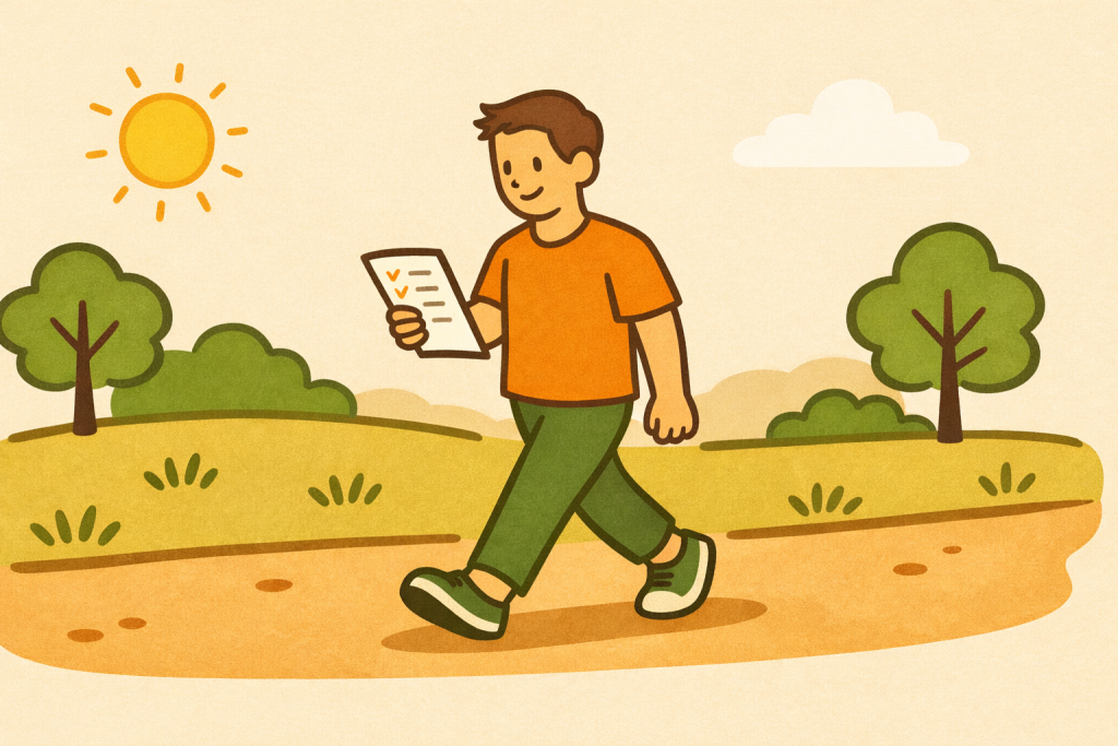 Illustration minimaliste représentant une personne débutante en course à pied avançant tranquillement avec un programme simple, sans notion de performance.